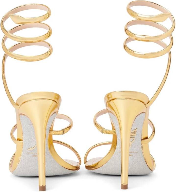 René Caovilla Gouden Cleo Sandalen met Slangen Hardware Yellow Dames