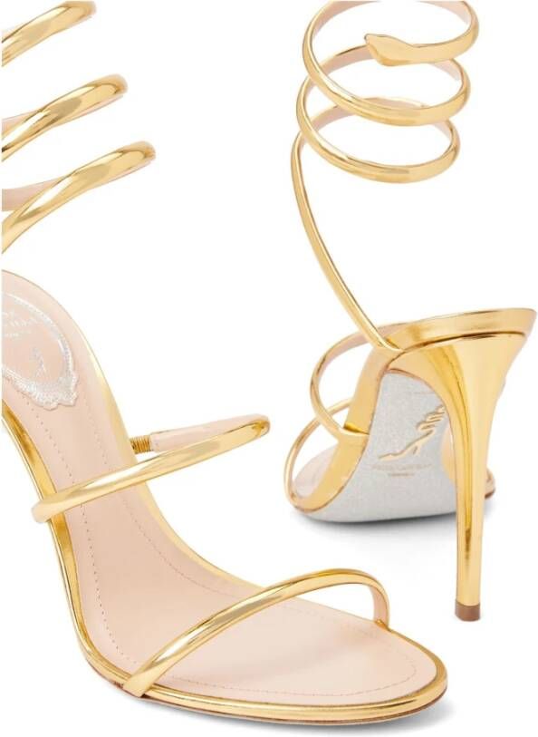 René Caovilla Gouden Cleo Sandalen met Slangen Hardware Yellow Dames