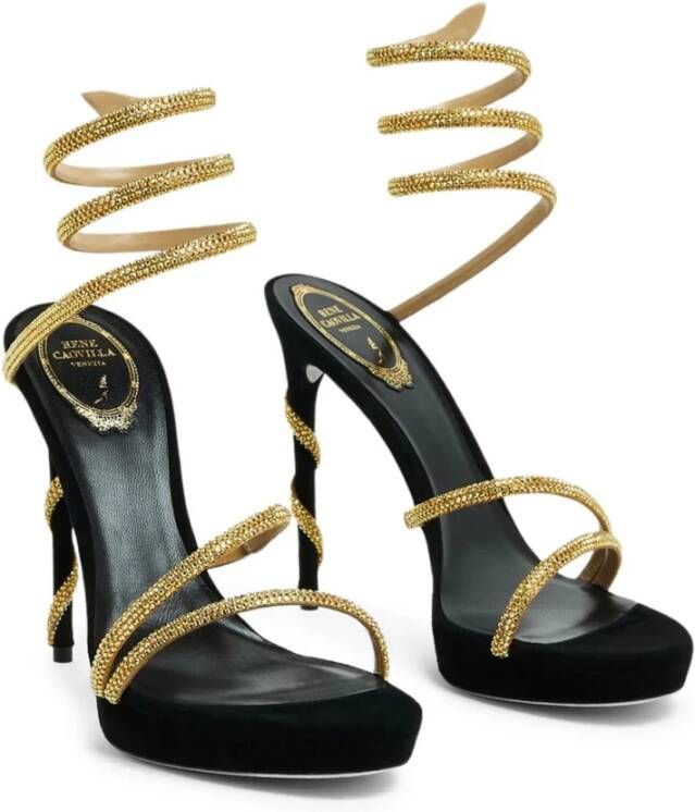 René Caovilla Gouden Strappy Sandalen Black Dames