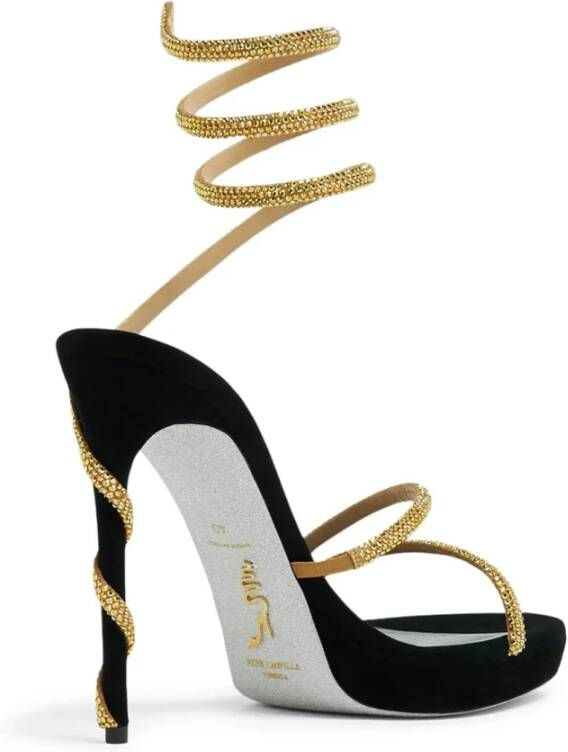 René Caovilla Gouden Strappy Sandalen Black Dames