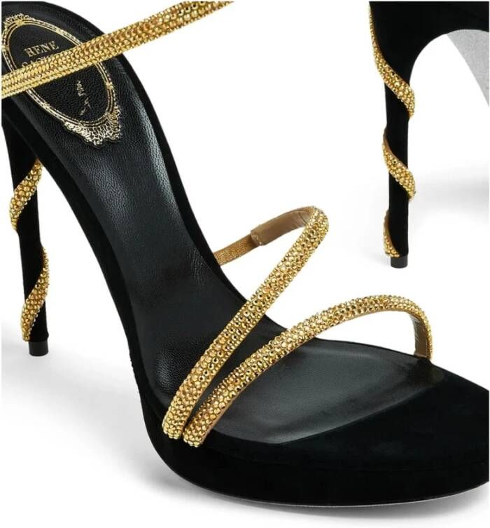 René Caovilla Gouden Strappy Sandalen Black Dames