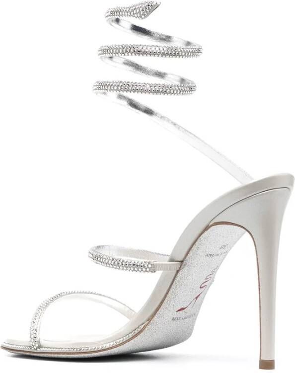 René Caovilla Grijze Satijnen Stiletto Sandalen met Strass Gray Dames