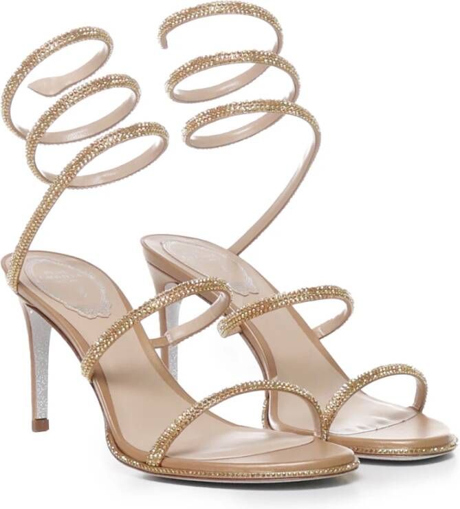 René Caovilla Gouden Cleo Sandalen met Kristallen Beige Dames