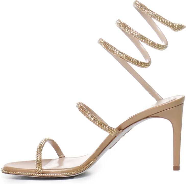 René Caovilla Gouden Cleo Sandalen met Kristallen Beige Dames