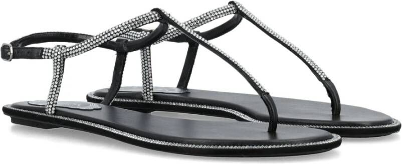 René Caovilla Kristal Zwarte Platte Sandalen Black Dames