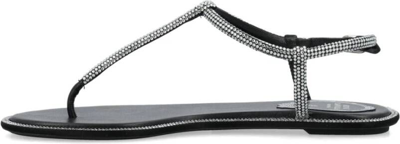 René Caovilla Kristal Zwarte Platte Sandalen Black Dames