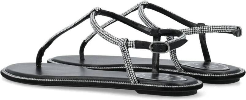 René Caovilla Kristal Zwarte Platte Sandalen Black Dames