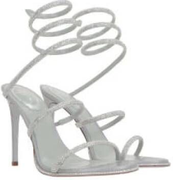 René Caovilla Lichtgrijze Satijnen Sandalen met Tonal Micro Kristallen Gray Dames