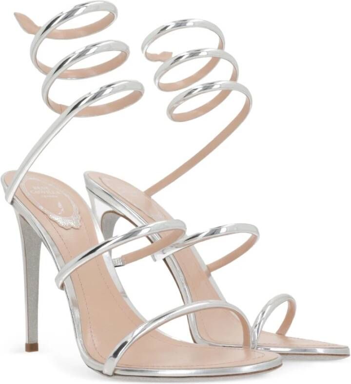 René Caovilla Metallic Silver Sandalen met Slangen Hardware Gray Dames