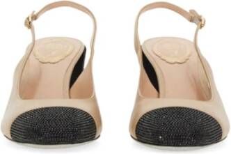 René Caovilla Rhinestone Leren Slingback Made in Italy Beige Dames