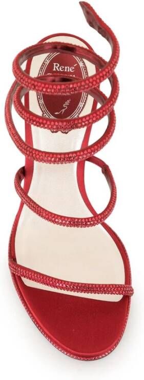 René Caovilla Rode Kristalversierde Wrap Sandalen Red Dames