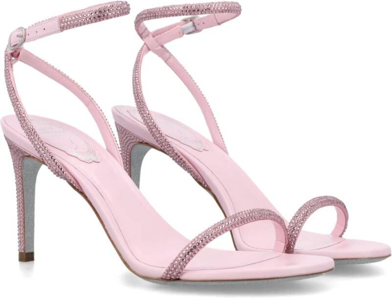 René Caovilla Roze satijnen stiletto sandalen met strass Pink Dames