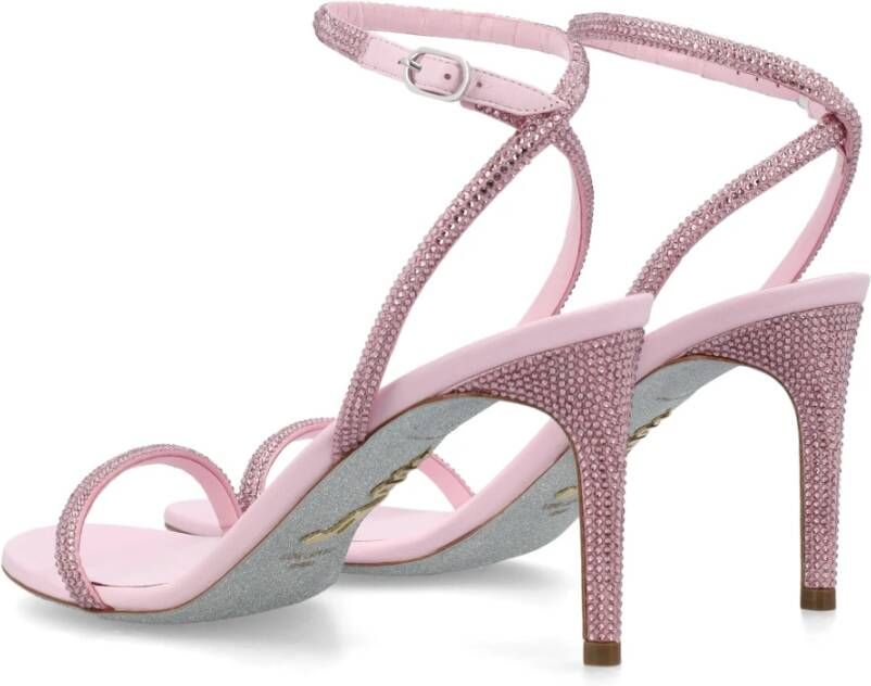 René Caovilla Roze satijnen stiletto sandalen met strass Pink Dames