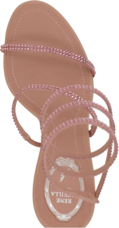 René Caovilla Roze Satijnen Strass Sandalen Brown Dames