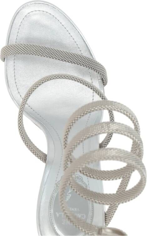 René Caovilla Zilveren Metallic Sandalen met Slang Detail Gray Dames