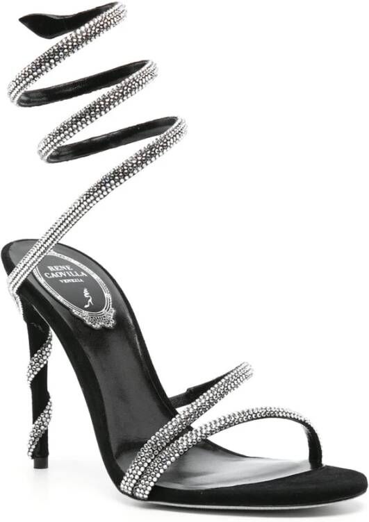 René Caovilla Zwarte Leren Sandalen Black Dames