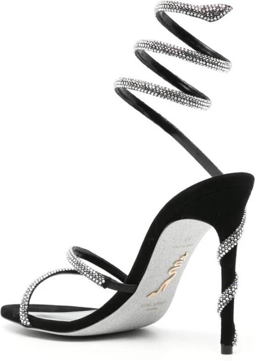 René Caovilla Zwarte Leren Sandalen Black Dames