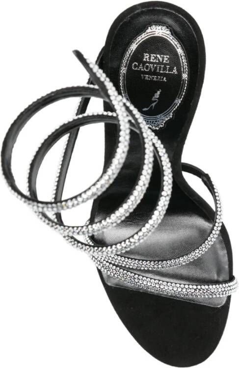 René Caovilla Zwarte Leren Sandalen Black Dames