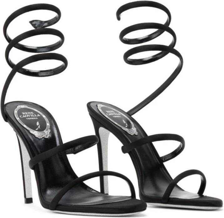 René Caovilla Zwarte Satijnen Hoge Hak Sandalen Black Dames