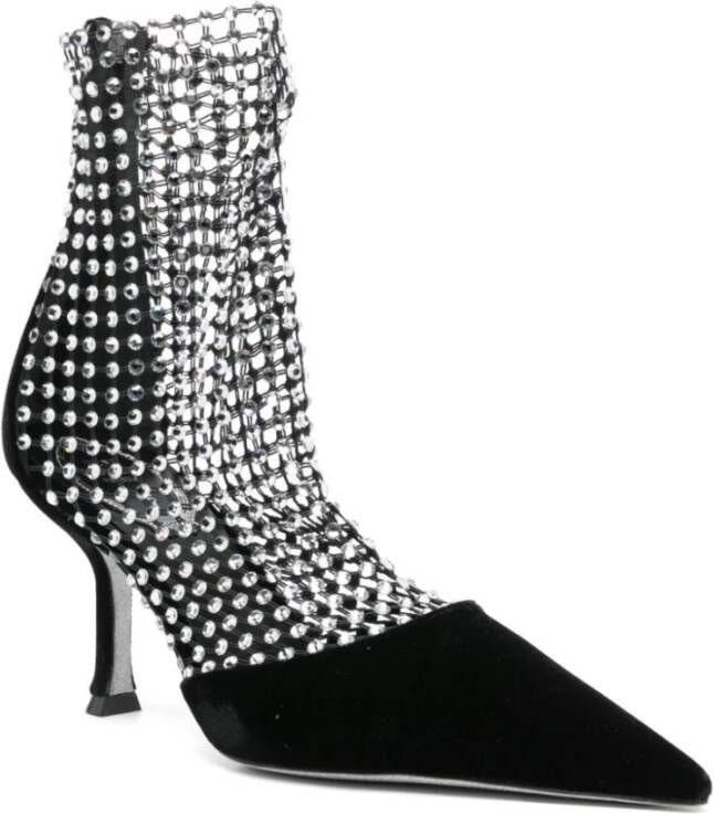 René Caovilla Zwarte Strass Mesh Stiletto Hakken Black Dames