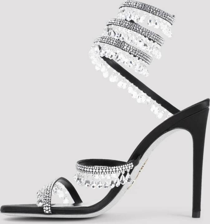 René Caovilla Zwarte Strass Sandalen Elegante Statement Hakken Black Dames