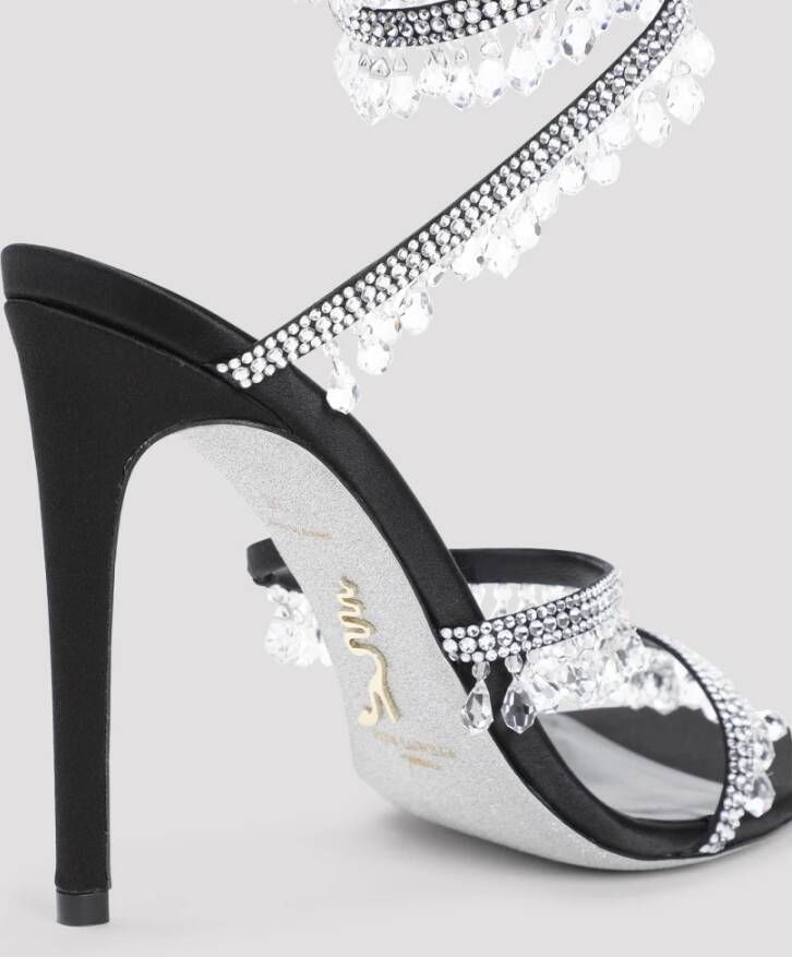 René Caovilla Zwarte Strass Sandalen Elegante Statement Hakken Black Dames