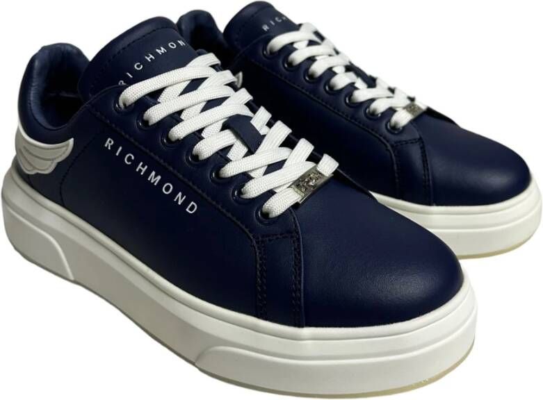 Richmond Blauwe leren sneaker met wit logo Blue Heren