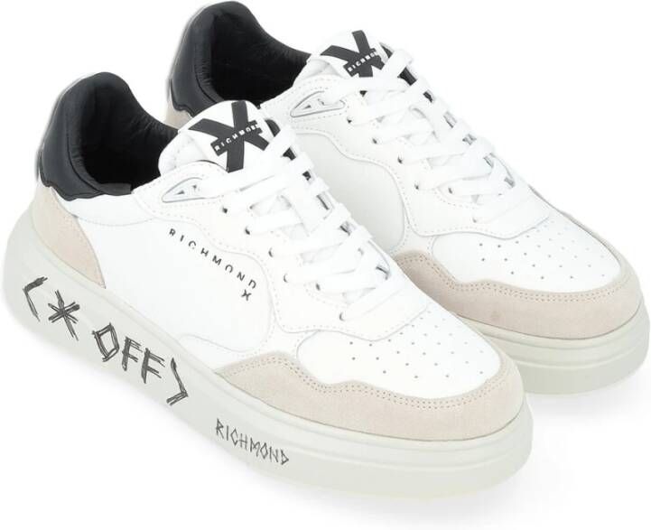 Richmond Witte en beige leren en suède sneakers White Heren