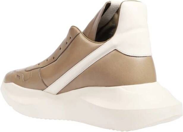 Rick Owens Contrast Side Stripe Leren Sneakers Beige Heren