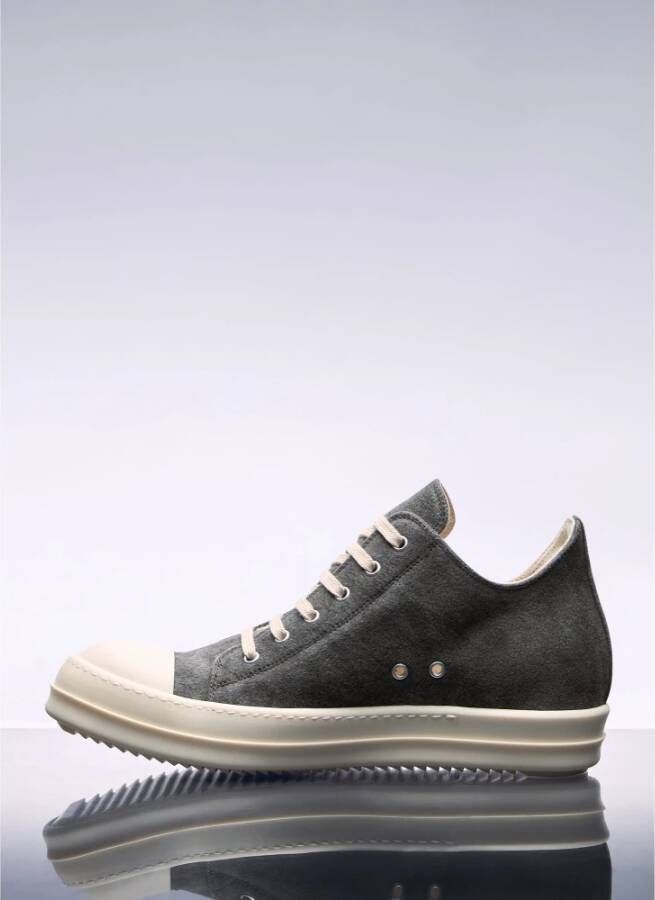 Rick Owens Geborsteld Weefsel Lage Sneakers Gray Heren