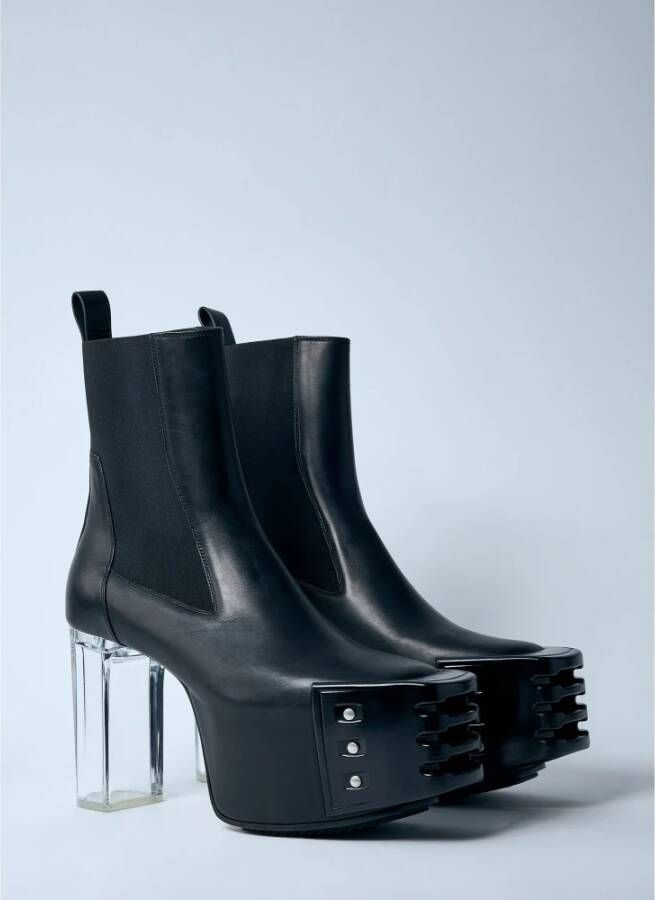 Rick Owens Gegrilde Kiss Leren Laarzen Black Heren