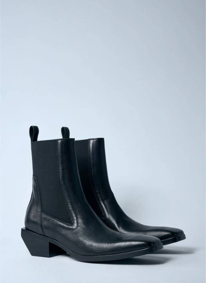 Rick Owens Italiaanse Leren Vierkante Neus Laarzen Black Heren