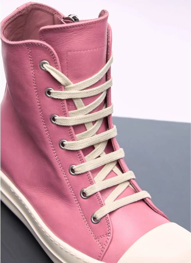 Rick Owens Leren High-Top Sneakers met Kantversiering Pink Dames