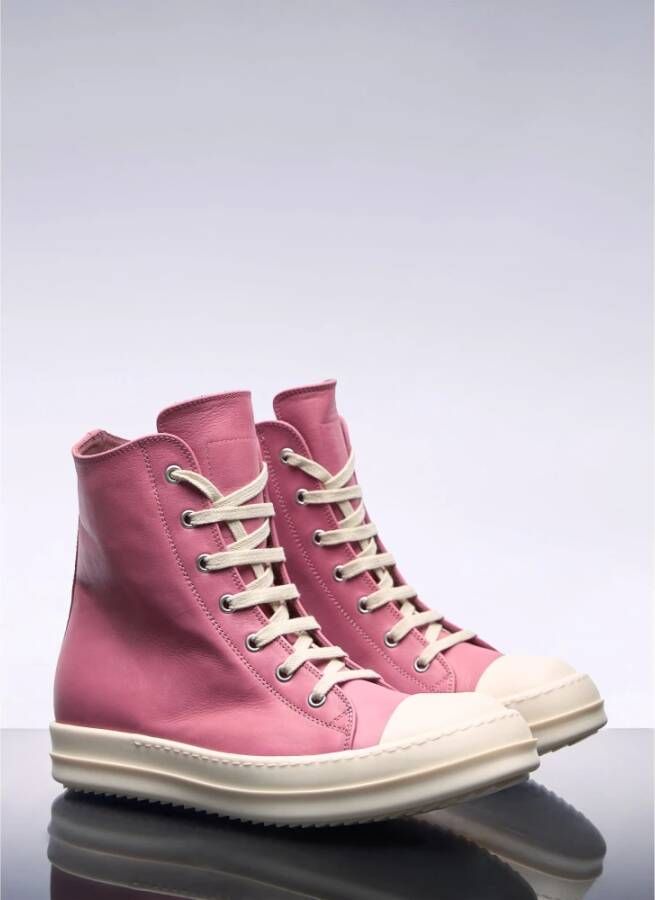 Rick Owens Leren High-Top Sneakers met Kantversiering Pink Dames