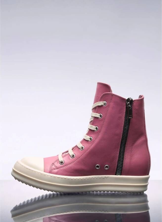 Rick Owens Leren High-Top Sneakers met Kantversiering Pink Dames