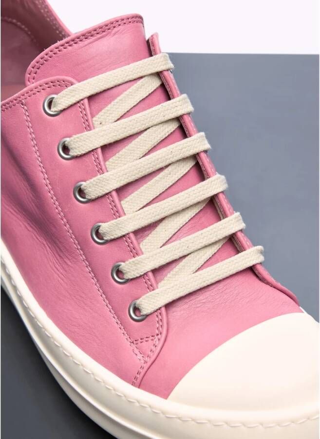 Rick Owens Leren Lage Sneakers Ronde Neus Vetersluiting Pink Dames