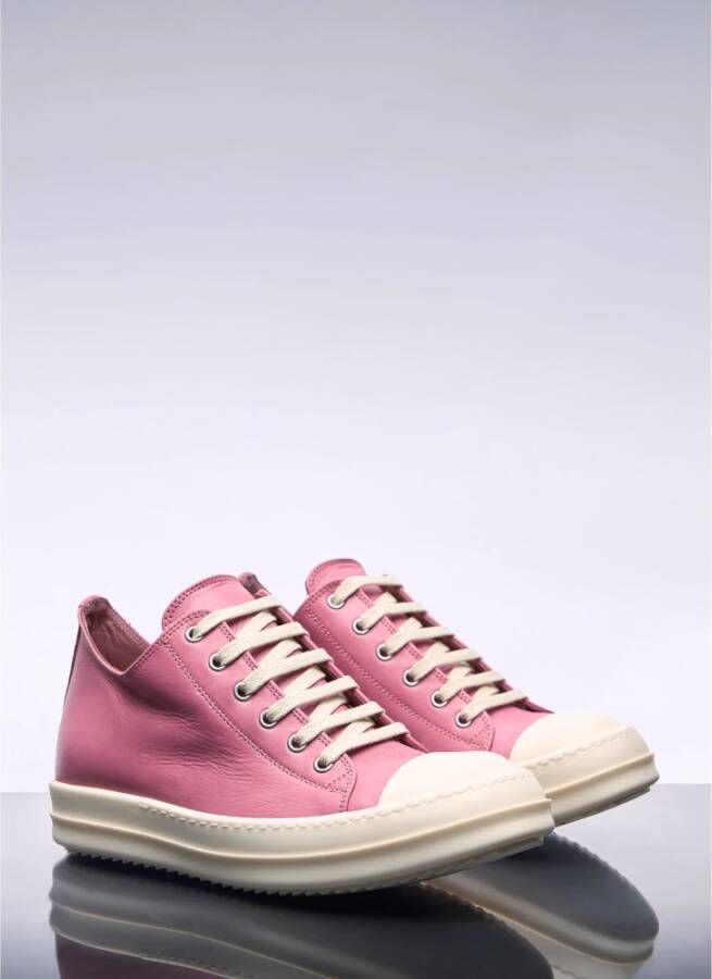 Rick Owens Leren Lage Sneakers Ronde Neus Vetersluiting Pink Dames