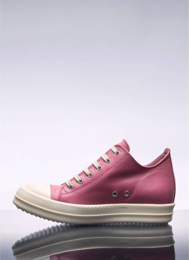 Rick Owens Leren Lage Sneakers Ronde Neus Vetersluiting Pink Dames