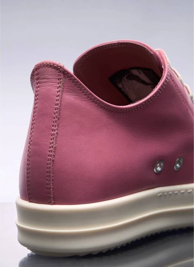 Rick Owens Leren Lage Sneakers Ronde Neus Vetersluiting Pink Dames