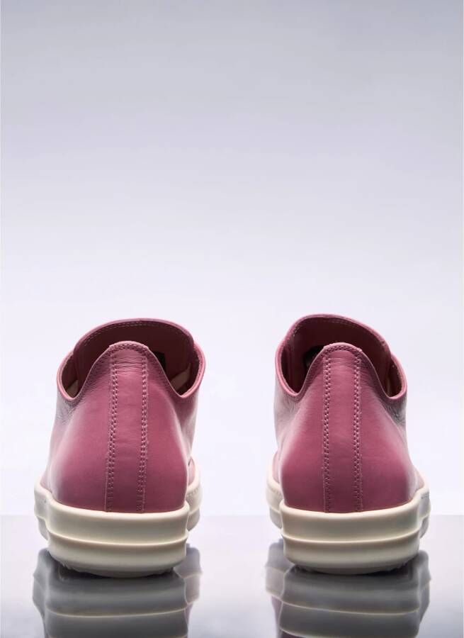 Rick Owens Leren Lage Sneakers Ronde Neus Vetersluiting Pink Dames