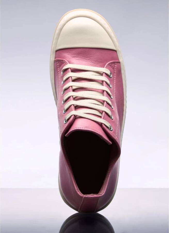 Rick Owens Leren Lage Sneakers Ronde Neus Vetersluiting Pink Dames