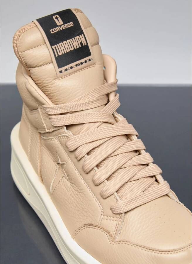 Rick Owens Leren Sneakers met Verlengde Tong Beige Dames