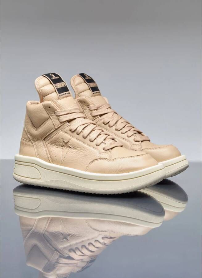 Rick Owens Leren Sneakers met Verlengde Tong Beige Dames