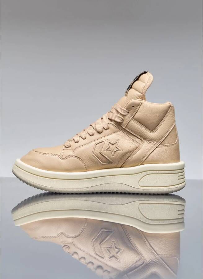 Rick Owens Leren Sneakers met Verlengde Tong Beige Dames