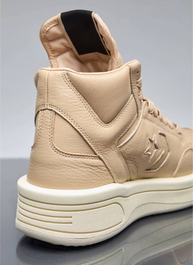 Rick Owens Leren Sneakers met Verlengde Tong Beige Dames