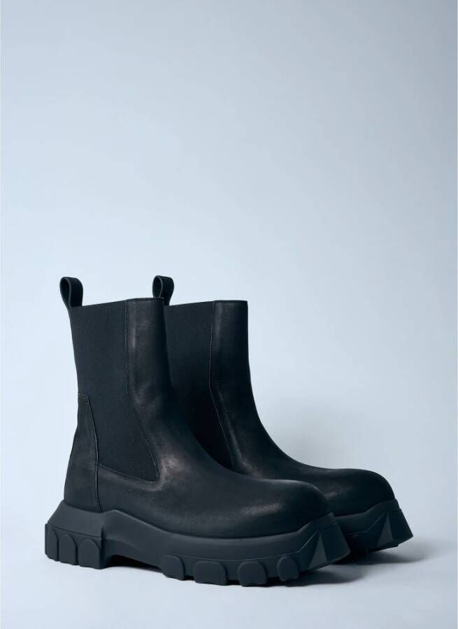 Rick Owens Leren Tractorlaarzen met Track Zool Black Heren