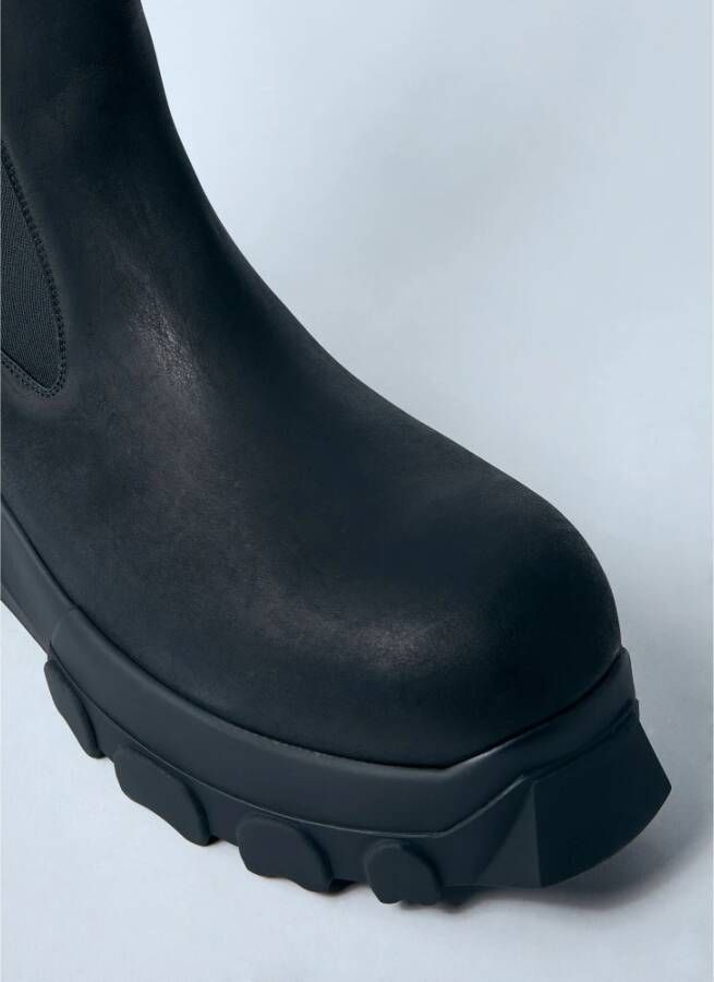 Rick Owens Leren Tractorlaarzen met Track Zool Black Heren