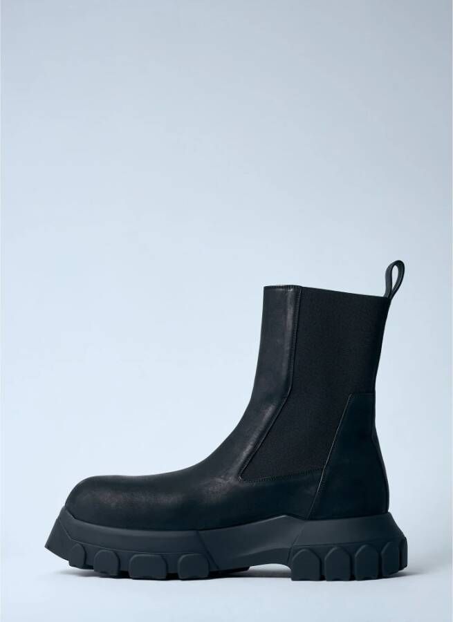 Rick Owens Leren Tractorlaarzen met Track Zool Black Heren