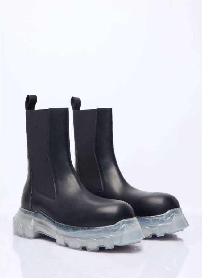 Rick Owens Leren Tractorlaarzen met Transparante Zool Black Heren