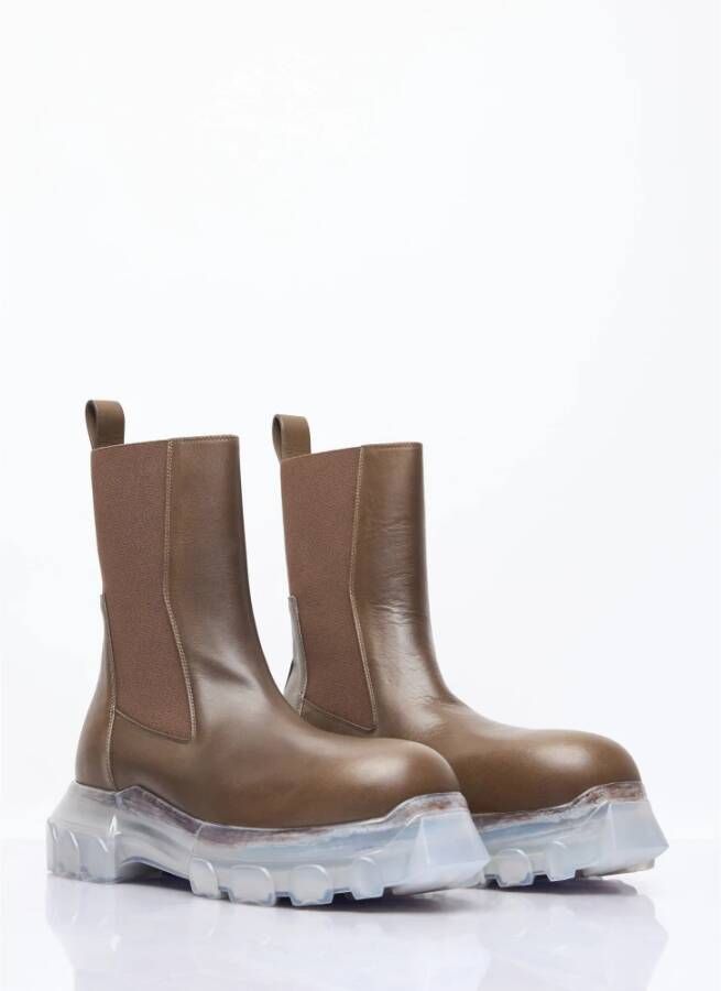 Rick Owens Leren Tractorlaarzen met Transparante Zool Brown Heren